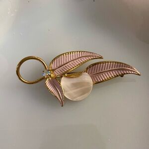 Elegant Pink and Gold Leaf Brooch